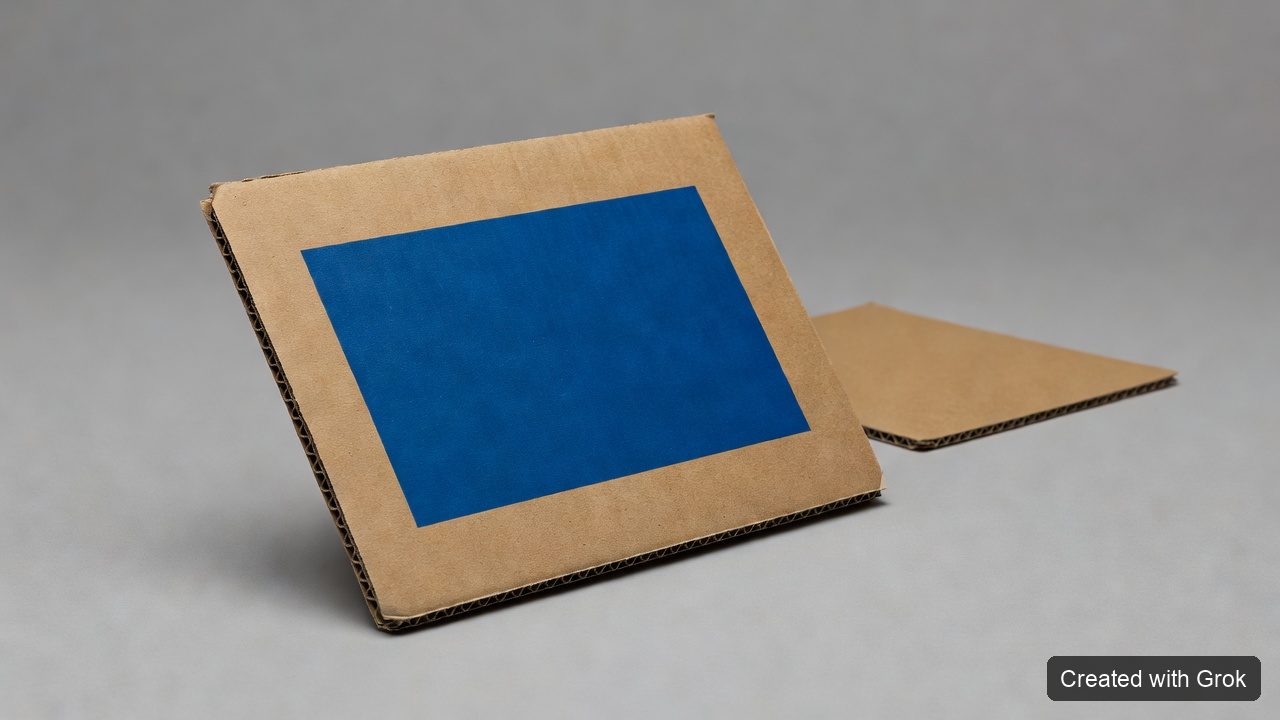 AI-generated concept · Created with Grok: printed face of a folded corrugated sample, not evidence that a particular ink passed a test