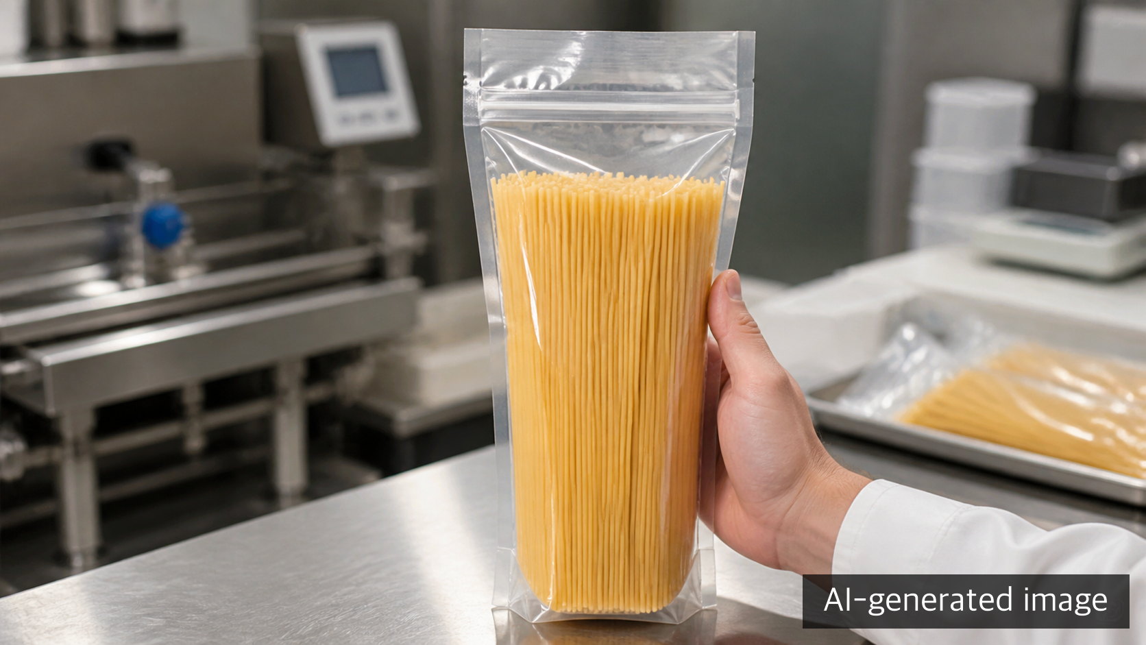 Transverse resealable zipper on a long-spaghetti pouch