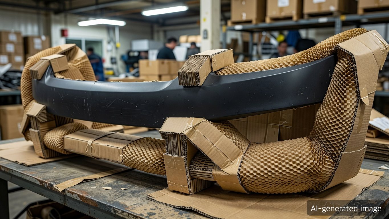 Geometry-matched heavy-duty corrugated structure with edge protection for a large car bumper