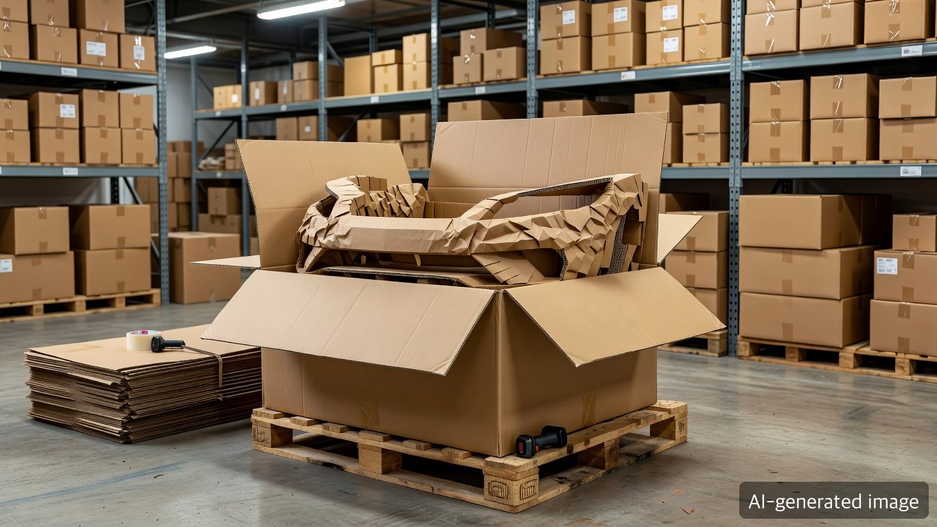 Corrugated supports, cushioning pads, and return-ready packaging structure for automotive parts e-commerce