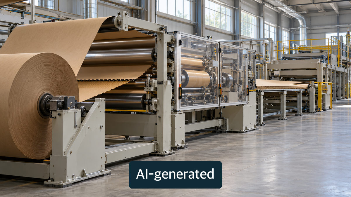 Unbranded conceptual corrugator line and paper rolls