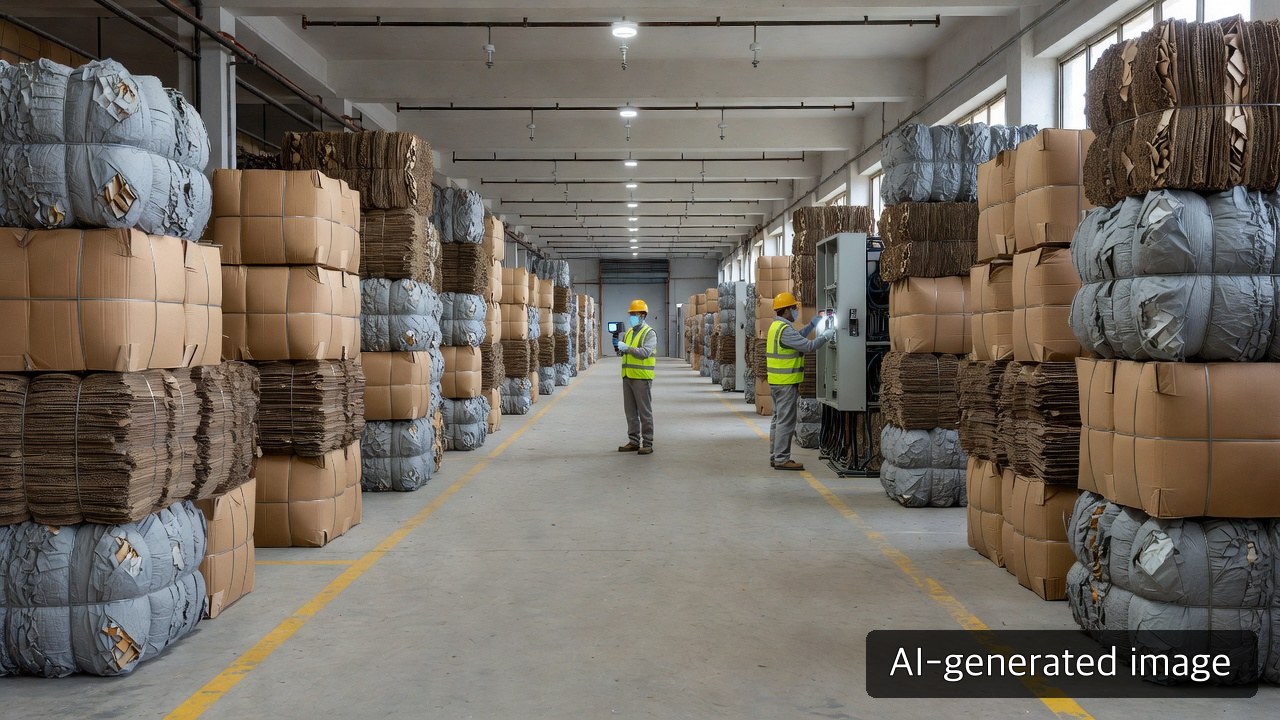 Illustrative inspection of fire lanes, recovered-paper bales and electrical equipment in a raw-material warehouse