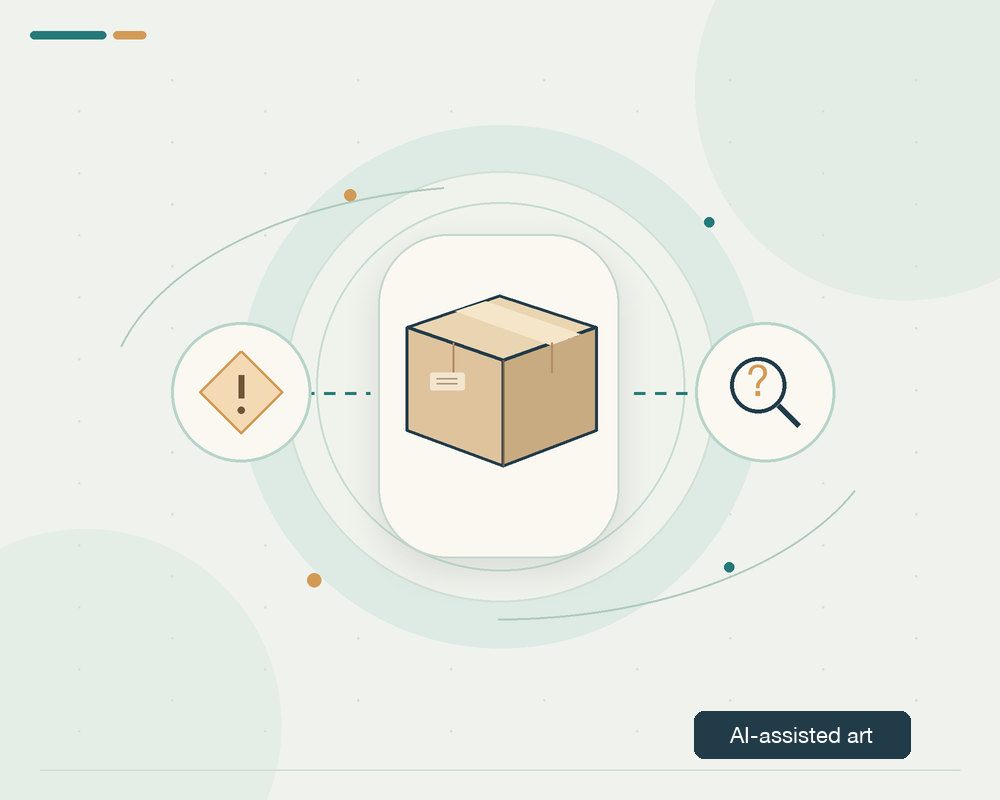 AI-assisted conceptual illustration of a packaging supply route and a verification alert; not a photograph of the Cikupa fire