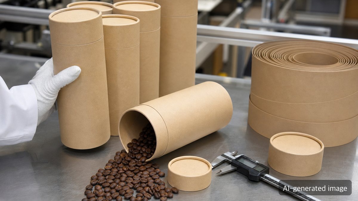 Inspection scene for paper tube packaging samples for coffee on a workbench