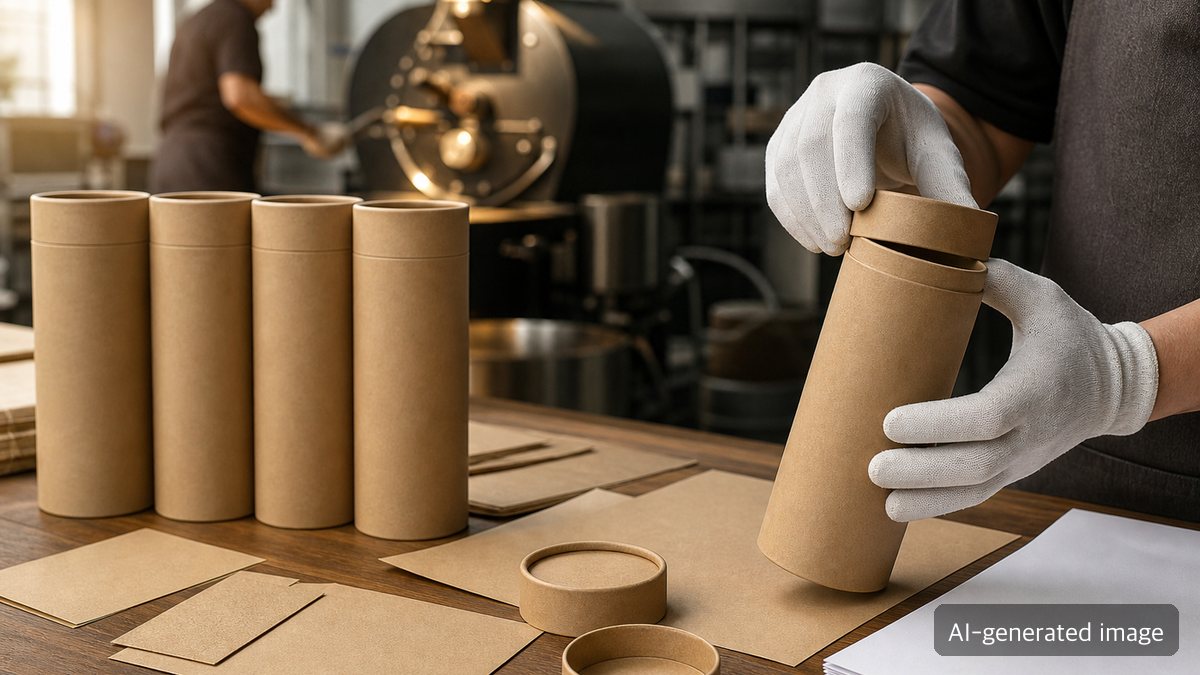 Quality inspection of lid fit and recyclability documentation for kraft paper tube coffee packaging