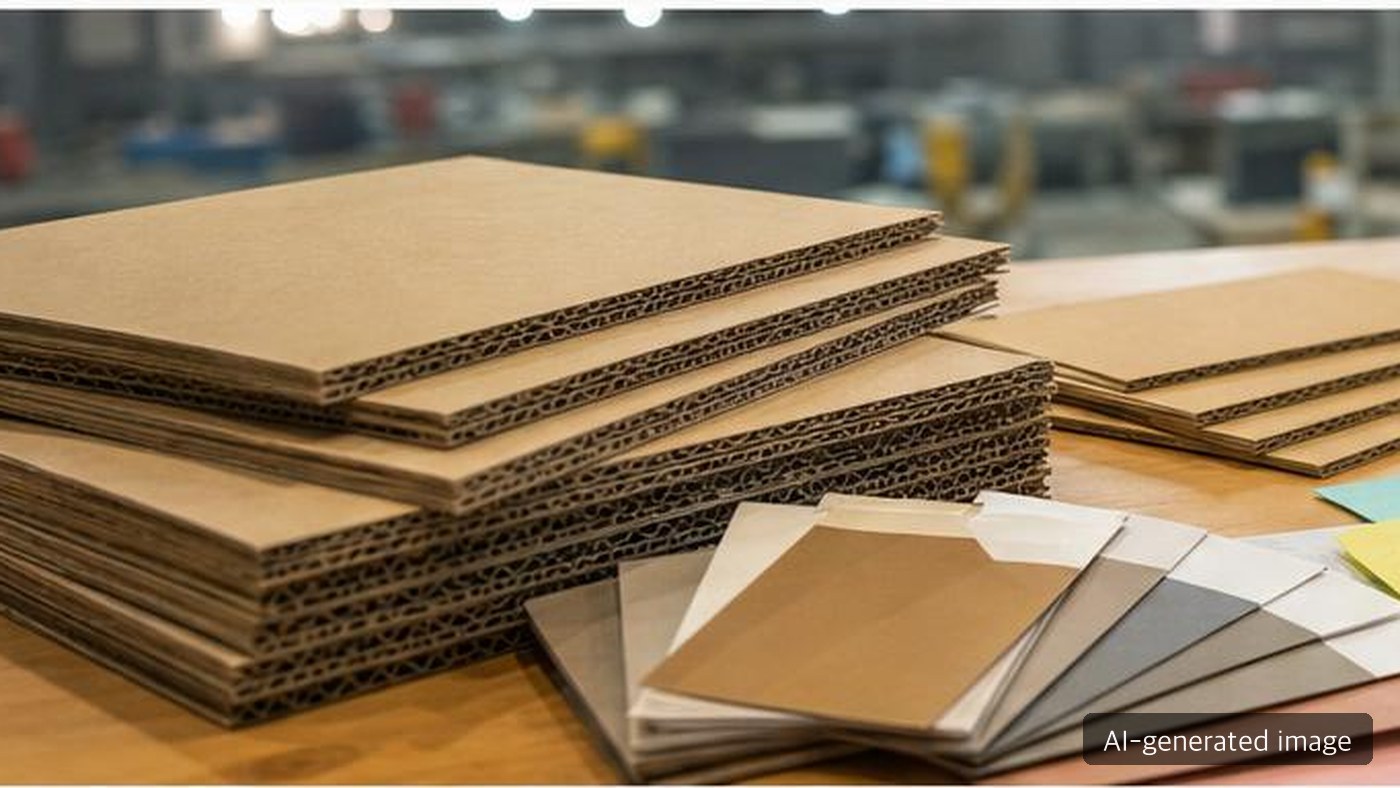 Containerboard rolls and pricing documents in a packaging warehouse