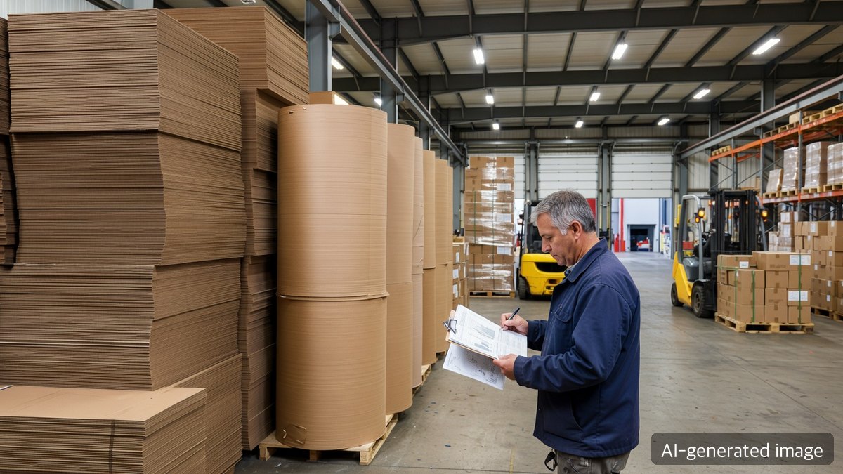 Industrial paper packaging team reviewing regulations and documentation