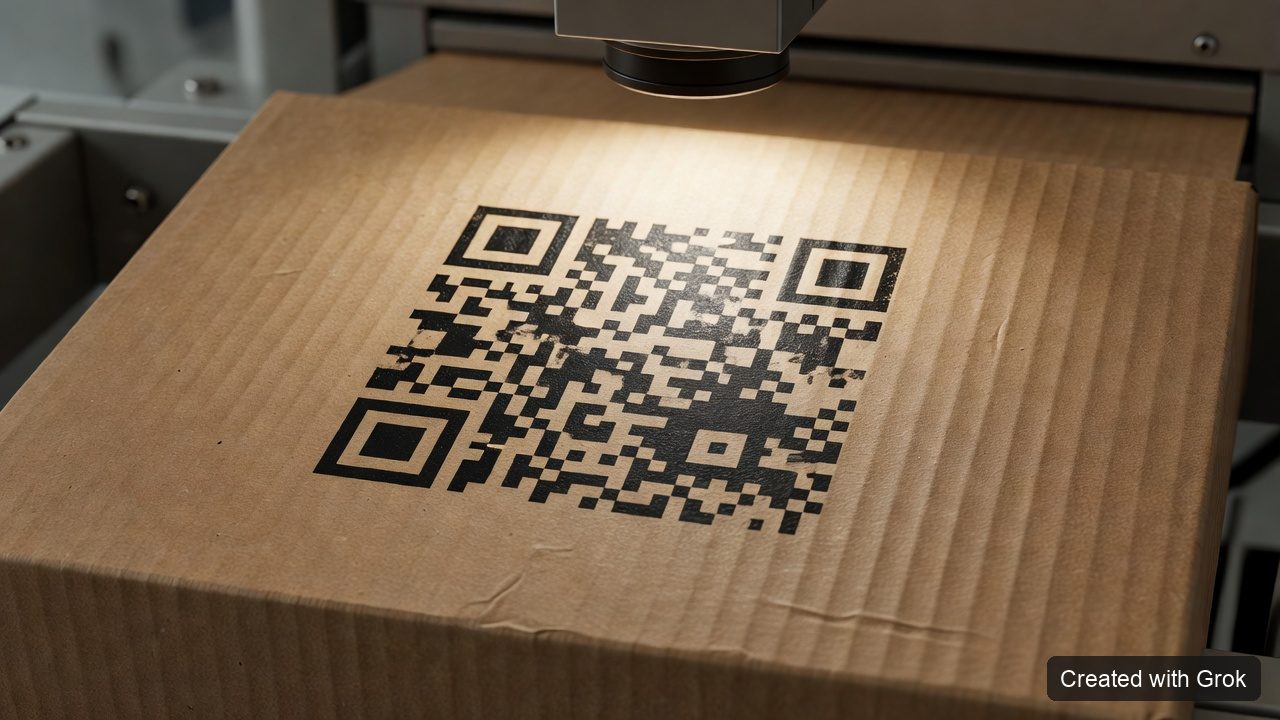 AI-generated concept · Created with Grok: abstract printed pattern and inspection position on corrugated board, not a real waybill or verified scan result
