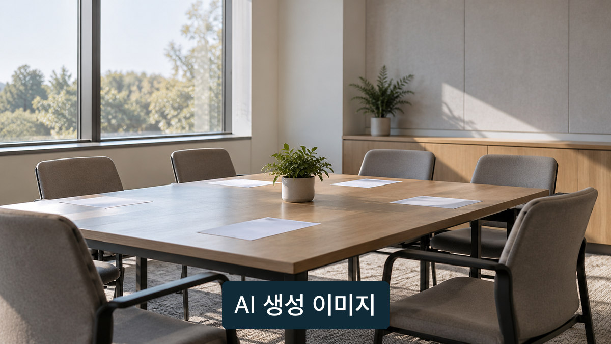 양수시설의 향후 처리를 논의하는 상황을 상징하는 빈 회의실. 실제 회의·결정 현장 아님