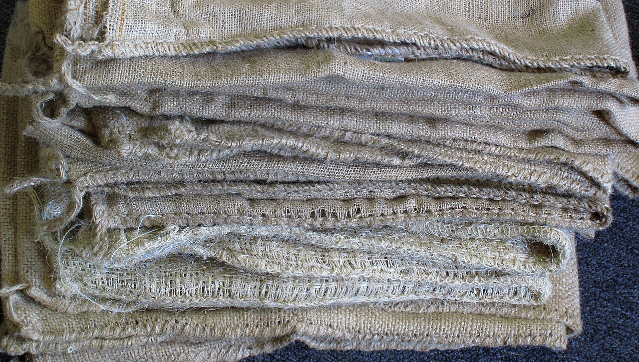 Close view of coffee sacks