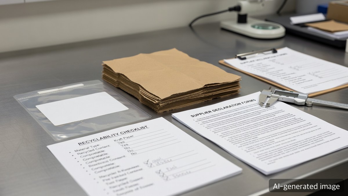 Quality engineer checking material composition and recyclability documents