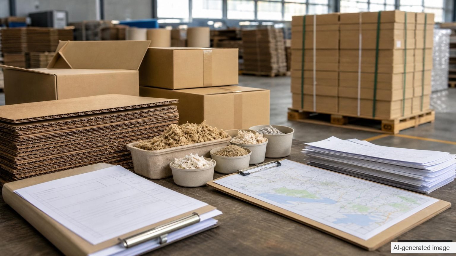 Paper packaging samples and documents for FSC and PEFC quotation review