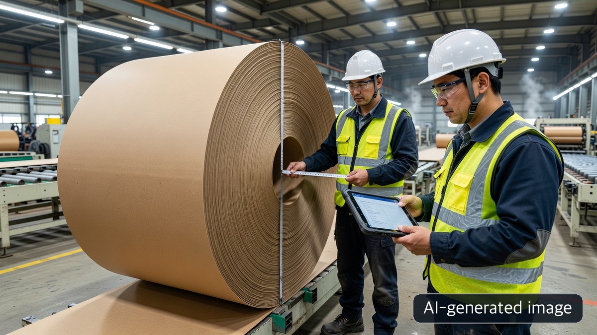 AI-generated image of quality inspection on a generic containerboard roll after a production restart