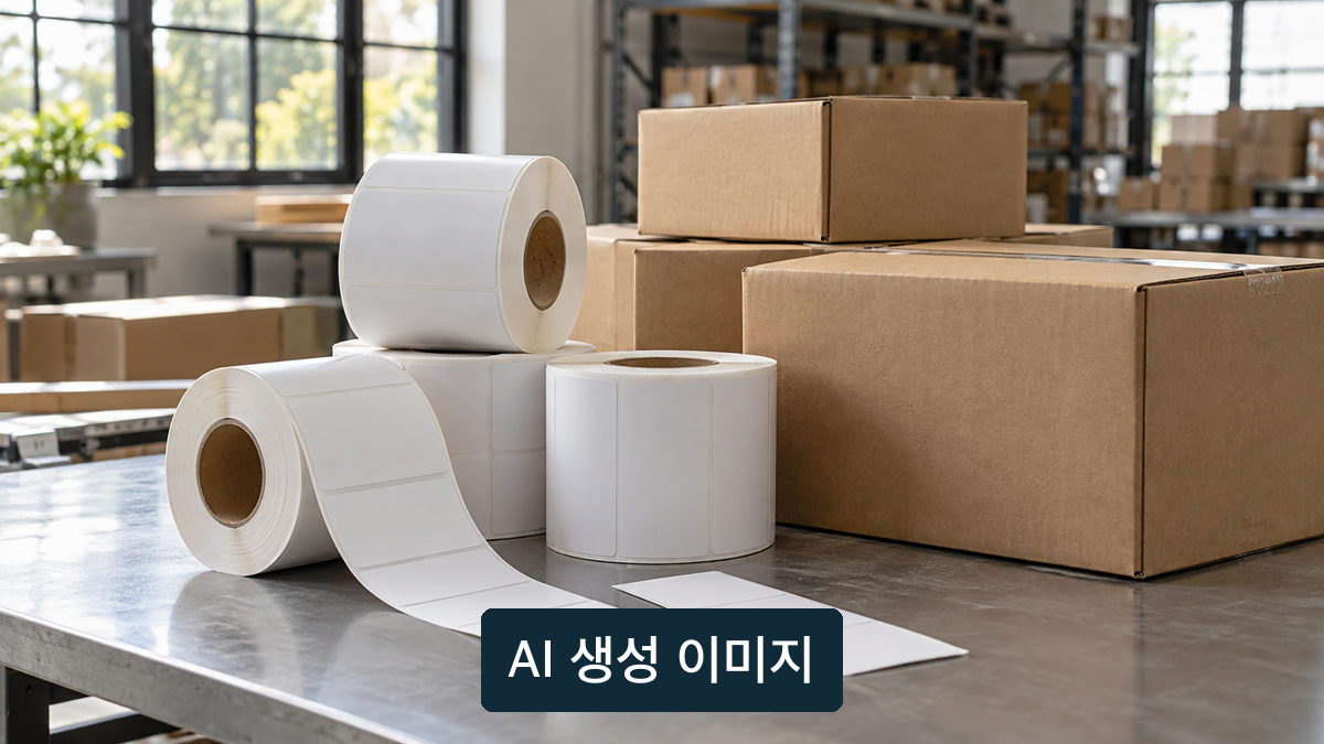 표시가 없는 감열지 롤과 상자를 둔 개념 장면