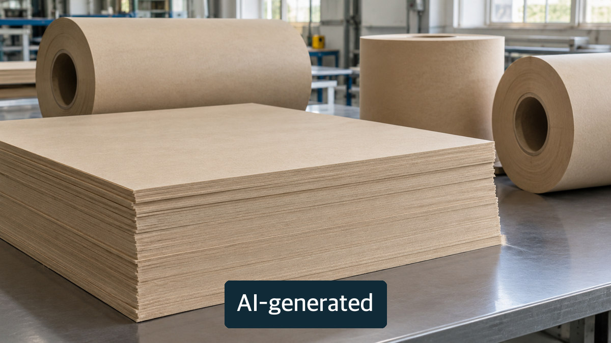 Conceptual arrangement of stacked sheets and rolls, not the announced factory
