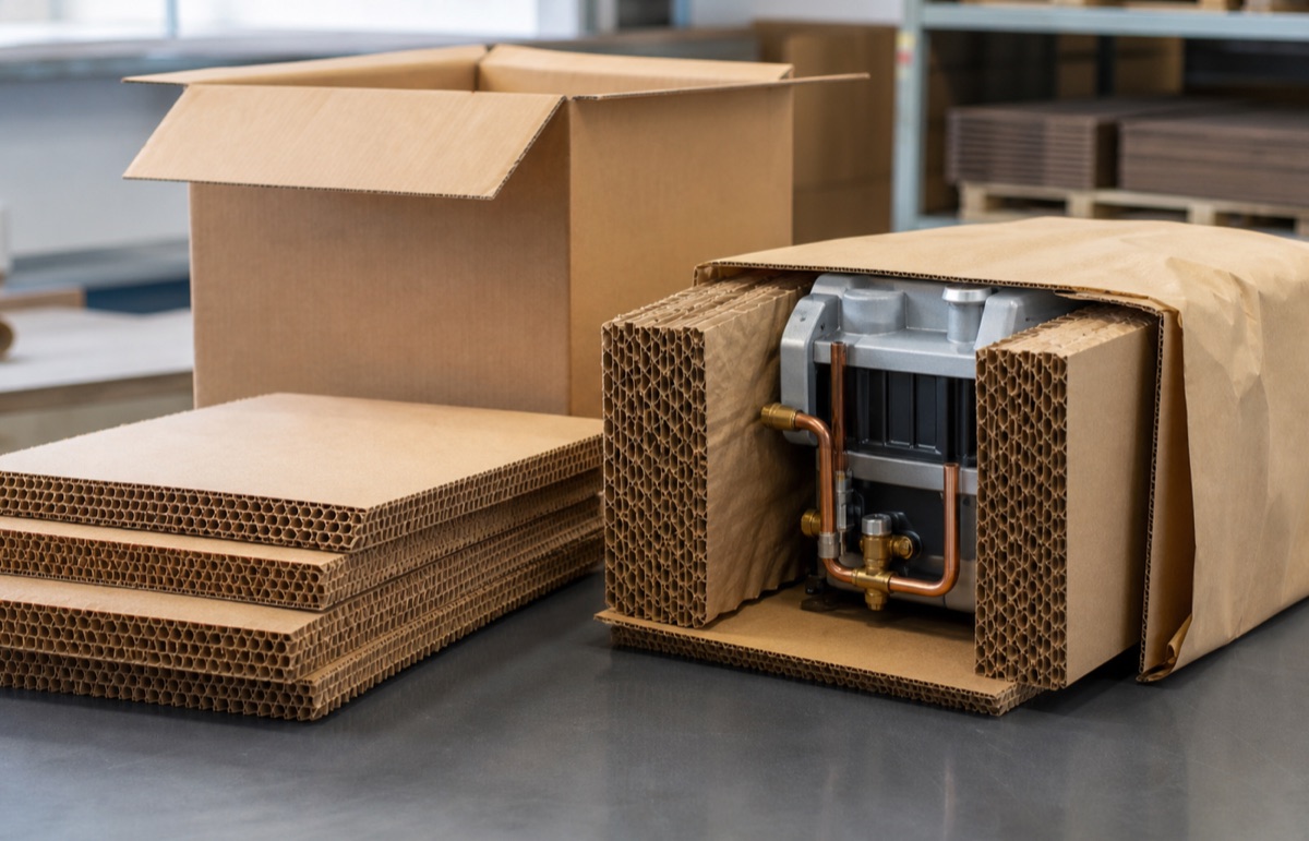Honeycomb paperboard applied to industrial cushioning on the line