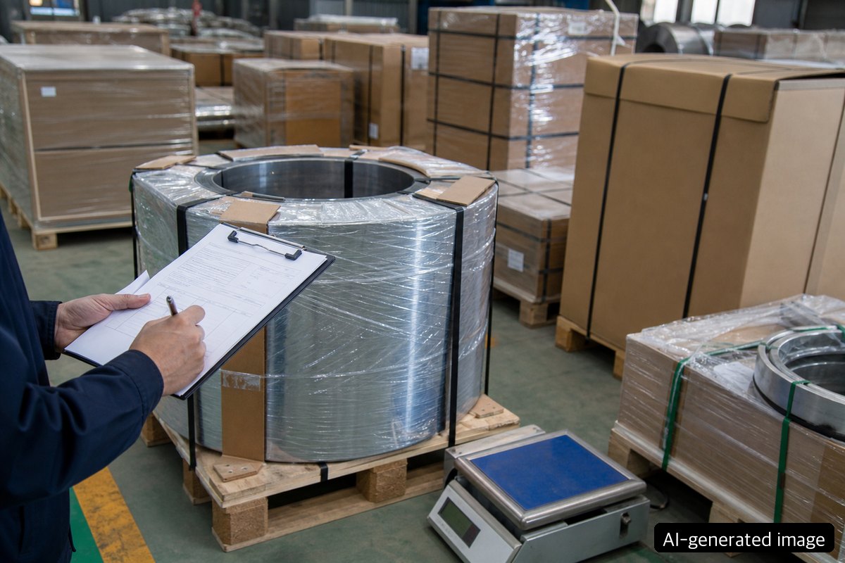 Industrial export packaging data review scene