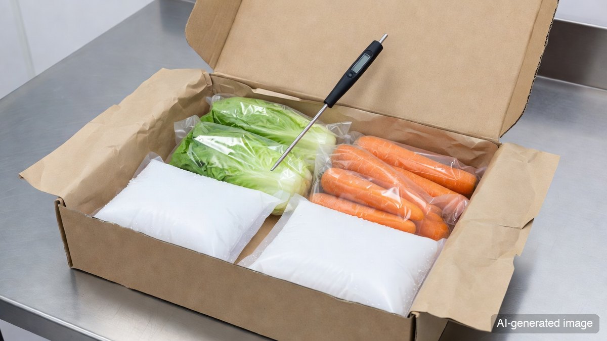 Checking the paper insulation layer and a temperature logger inside an insulated paper shipping box