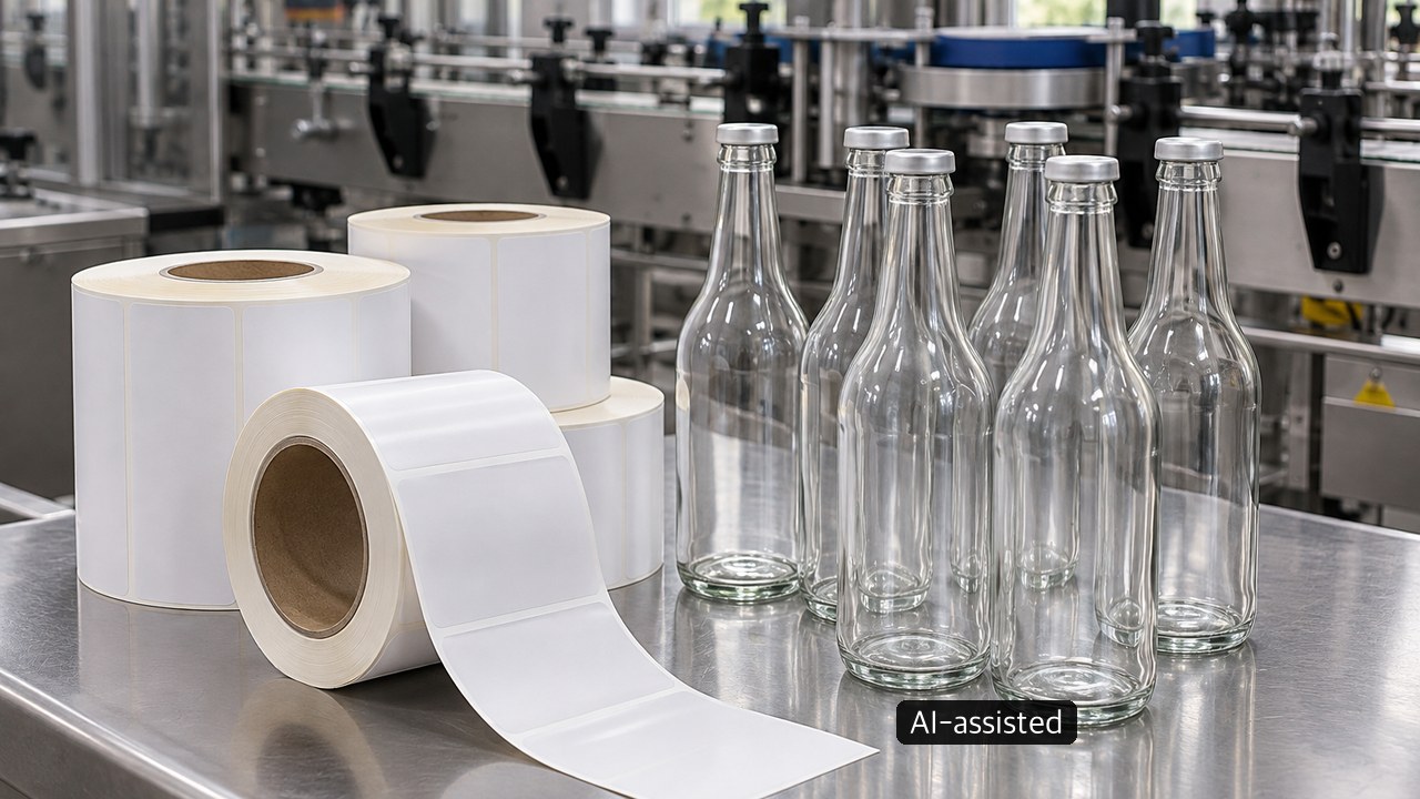 Conceptual blank label stock and unbranded bottles