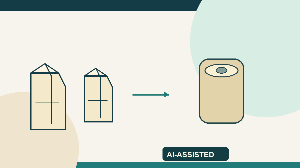 AI-assisted editor-drawn conceptual illustration of cartons and recovered fibre; not a photograph or a record of an operating collection scheme
