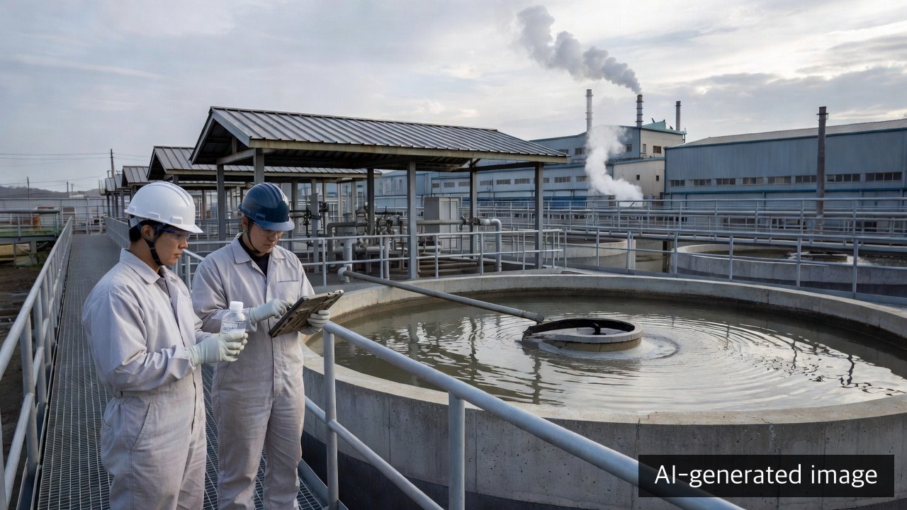 Illustrative paper-mill wastewater-treatment inspection linking a sample with operating records