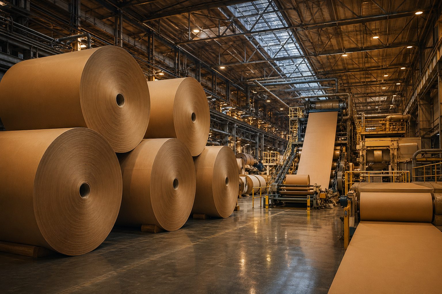 Paper roll production inside a large Korean paper mill