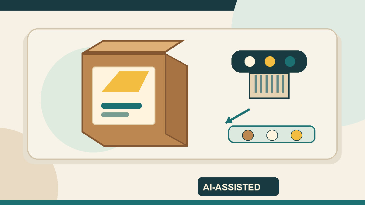 AI-assisted code-drawn concept of a brown paper box with a white base layer and yellow ink, not a photograph of Kärcher packaging