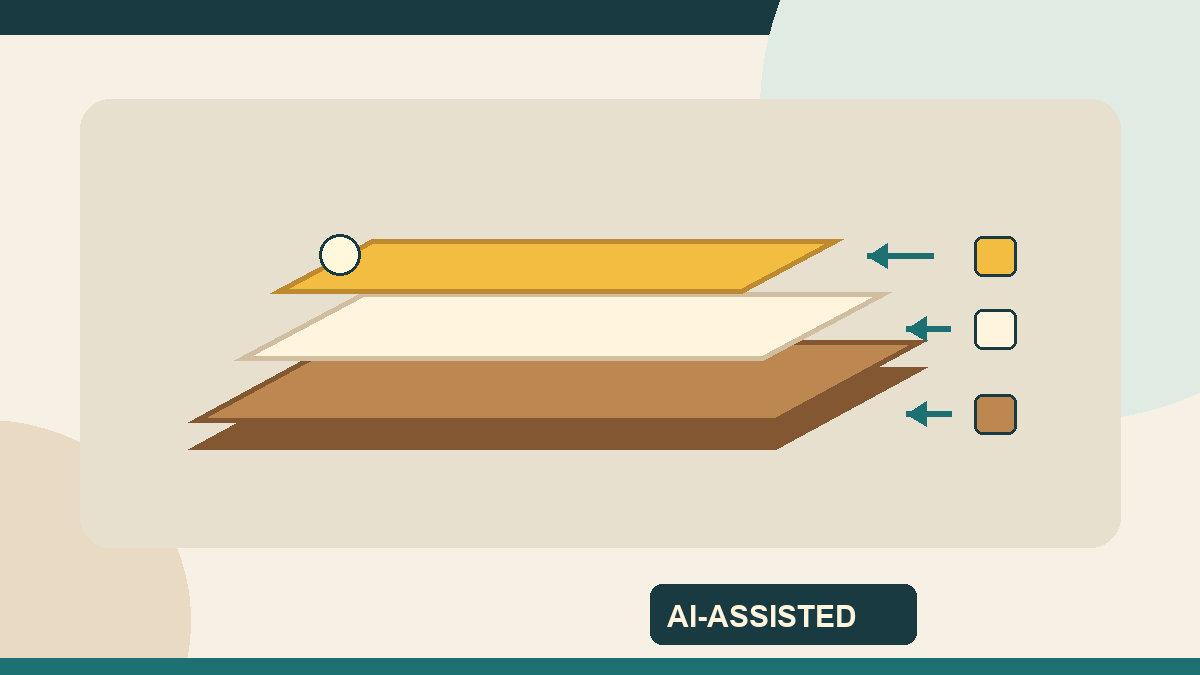 AI-assisted code-drawn concept separating brown paper, white underprint and yellow colour layer