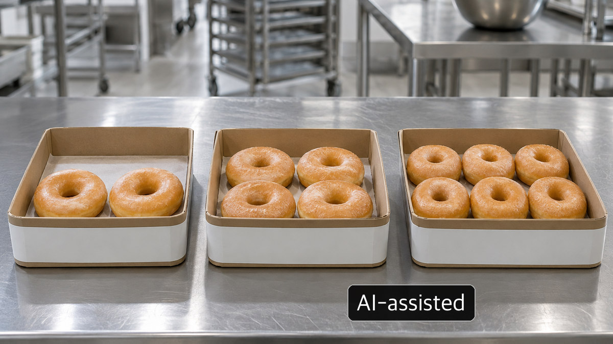 Generic unbranded workbench trays holding two, four and six doughnuts, not Mr Whippy packs