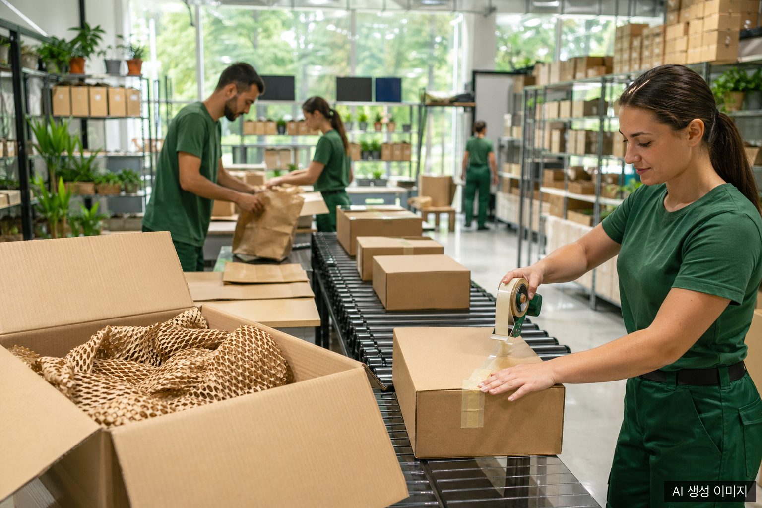 Eco-friendly parcel packaging using paper cushioning and paper bags