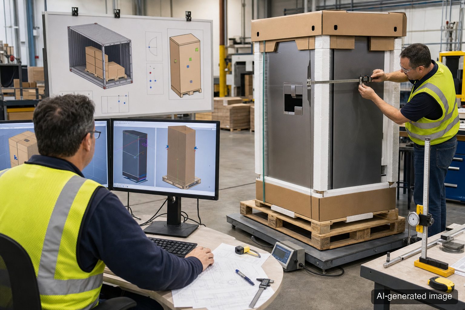 Measuring a full-size corrugated packaging prototype against its CAD model