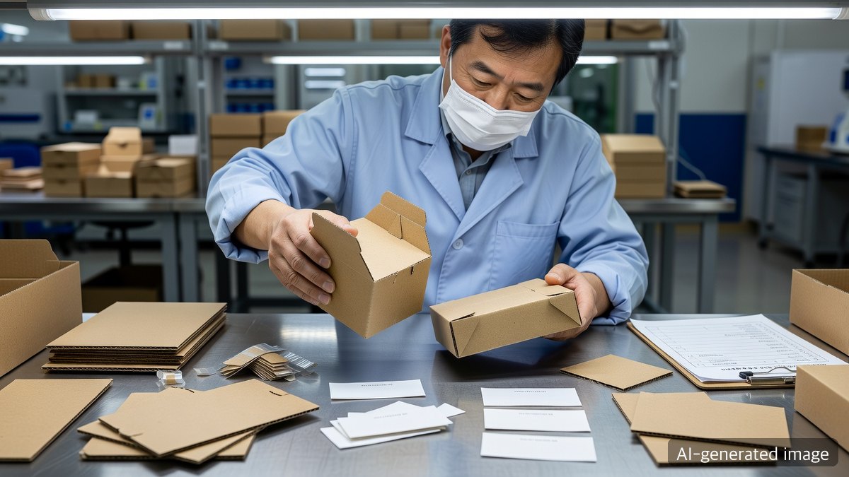 Paper packaging samples being reviewed for recyclability grade assessment
