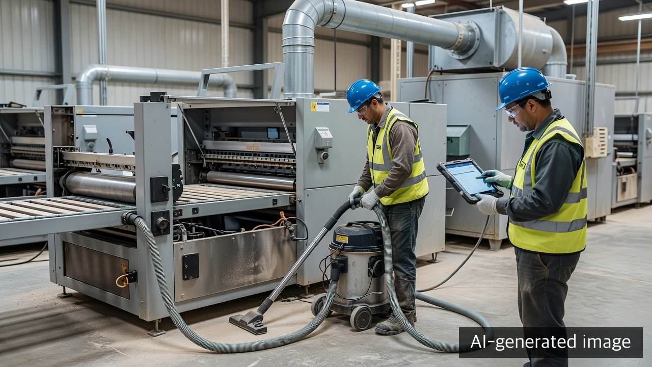 Paper dust recovered with a suitable industrial vacuum while the inspection is recorded