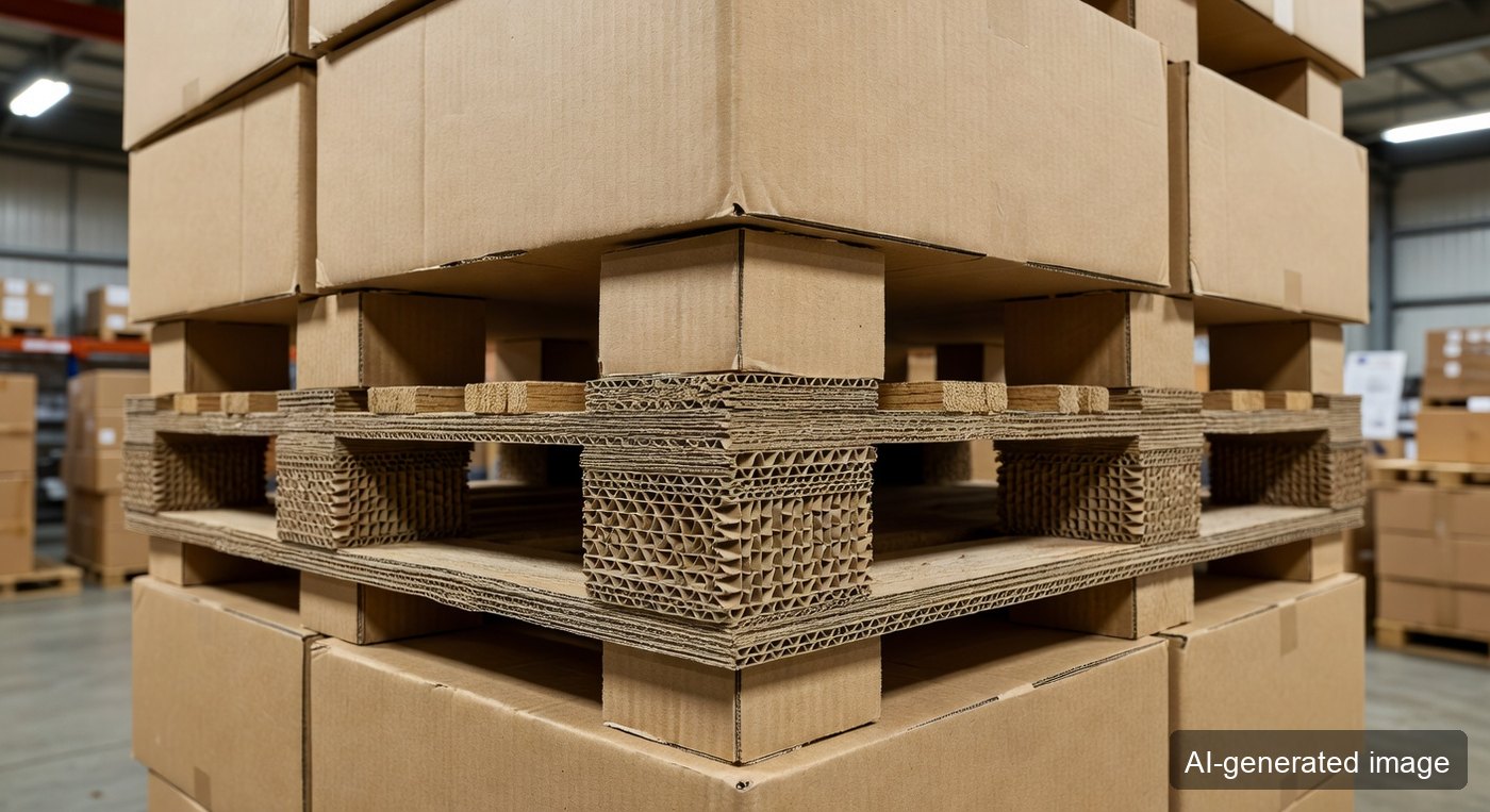 Export cargo loaded on paper pallets and paper support blocks while documents are checked in a warehouse