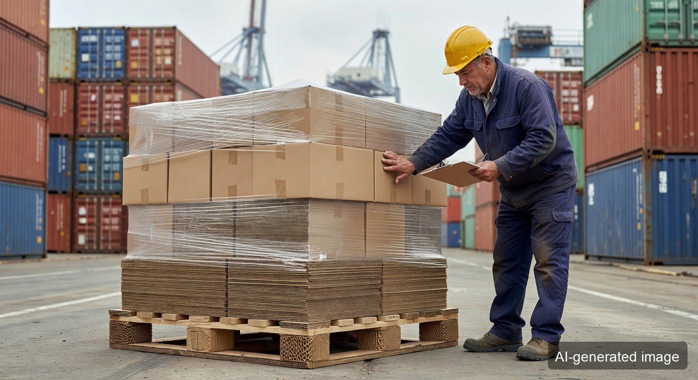 A quality inspector checking load distribution and humidity risk for cargo on paper pallets