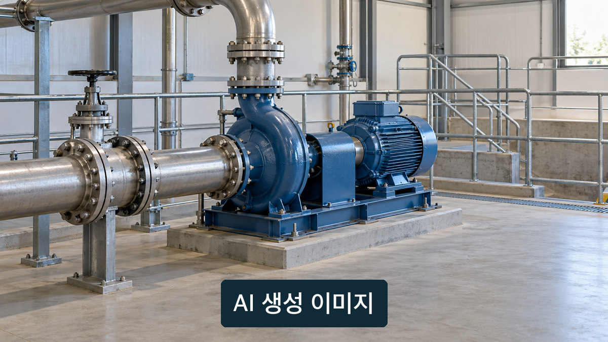폐수 시설의 펌프·배관을 보여주는 범용 개념 이미지. 문제의 시설 사진이 아님