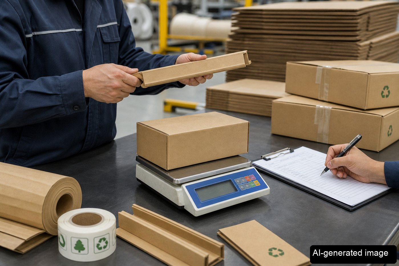 A workbench checking export packaging weight and material data