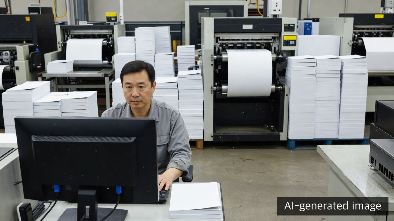 Illustrative production planning station connecting digital order data with a short-run print operation