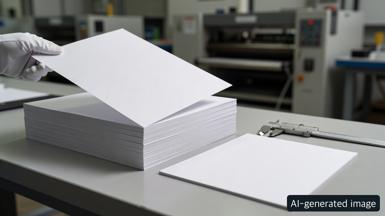 AI-generated concept of printing-paper sample inspection; not evidence of a real price change