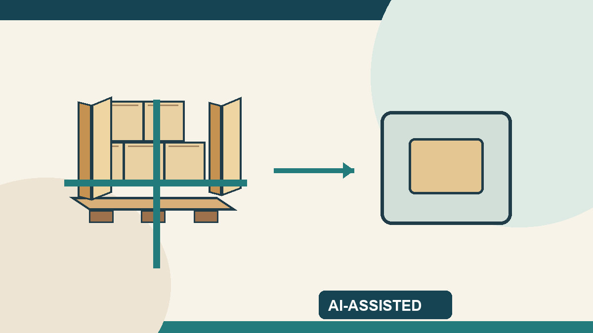 AI-assisted editor-drawn concept of corner-board placement followed by strapping; not a photograph or validated installation of a PSS733