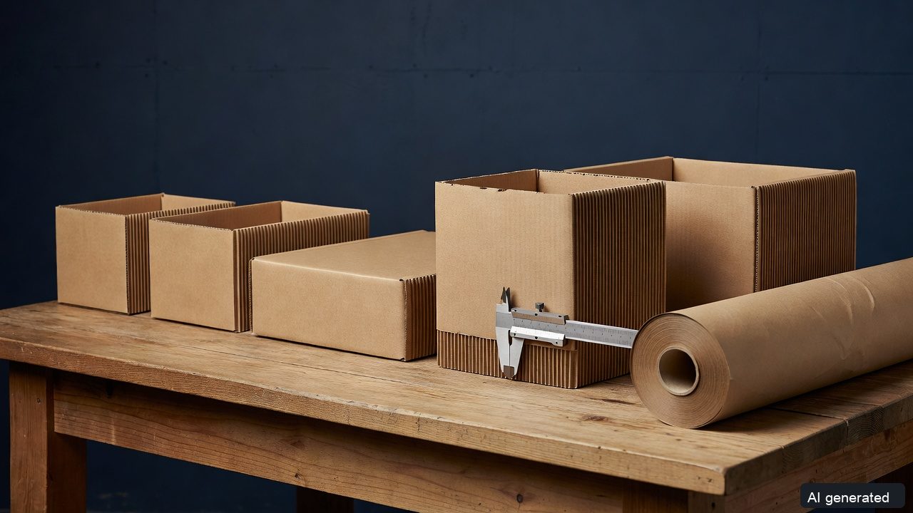 AI-generated conceptual image of corrugated samples and a measuring tool; not ResourceWise cost data or methodology