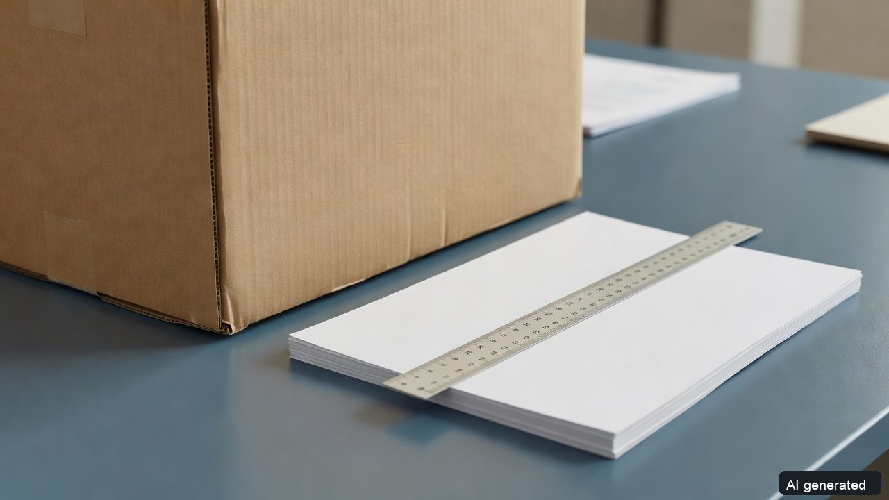 AI-generated conceptual image of blank papers and a corrugated box on a review desk; not an actual contract or index observation
