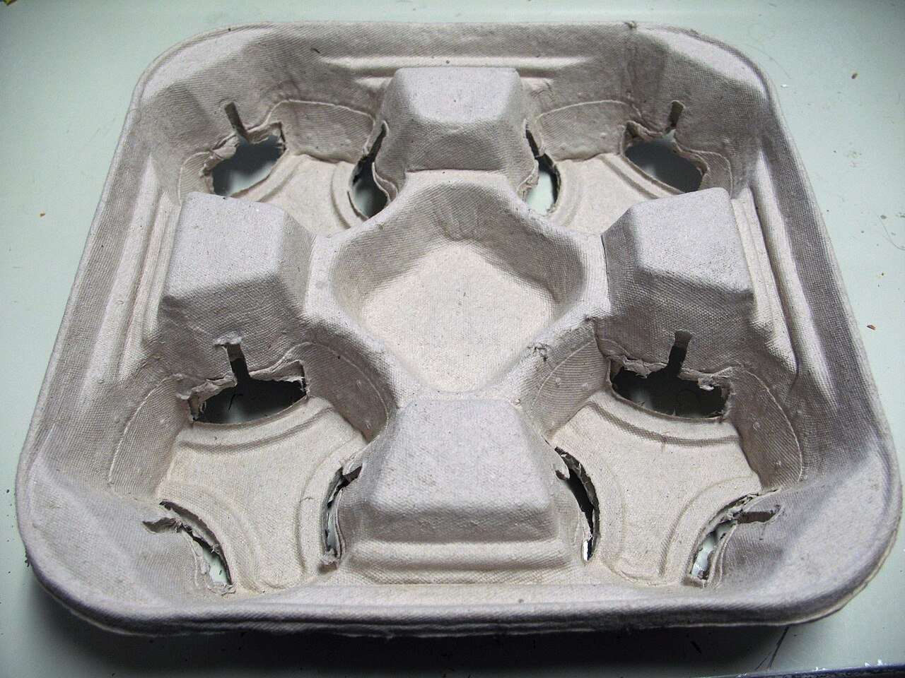 An unbranded molded-pulp drink carrier as a generic example, not a Revation product