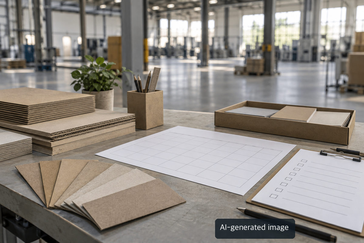 Blank inventory checklist and paperboard samples, not actual customer or mill records