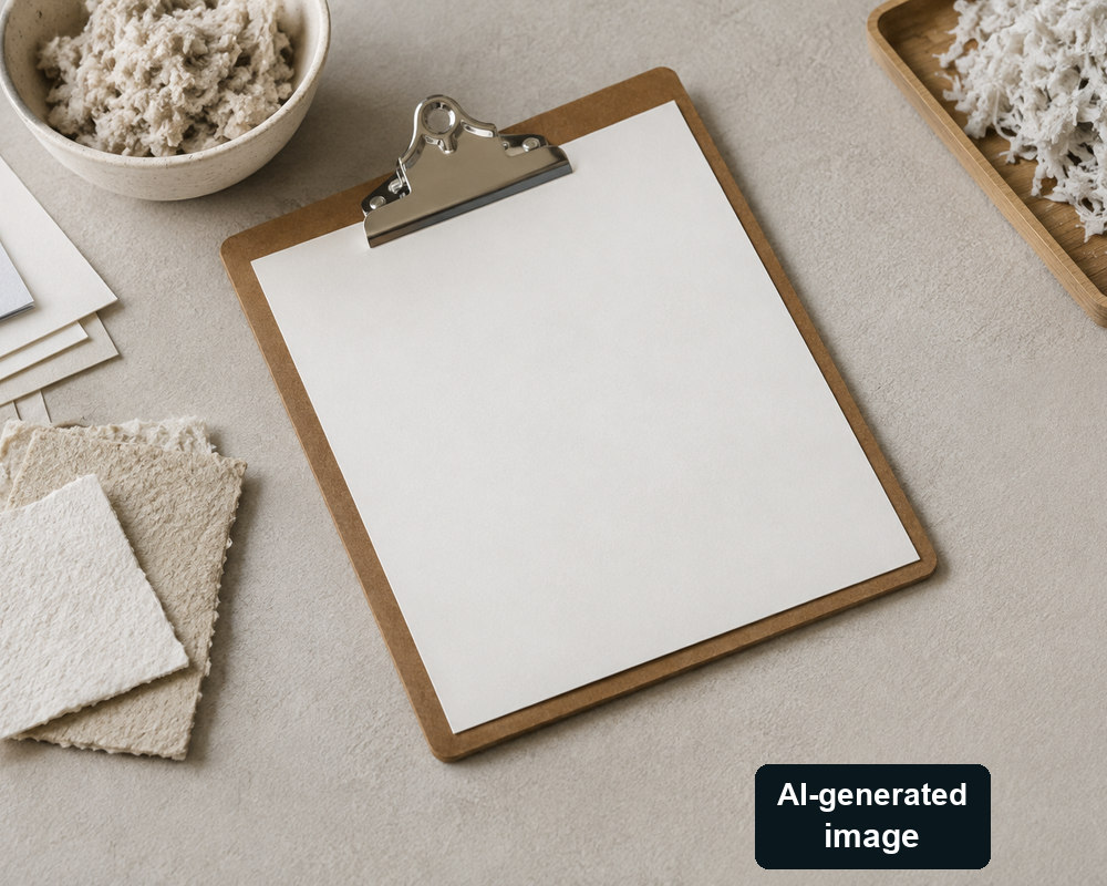 AI-generated pulp fibres and blank clipboard; not an SBTi form or validated target