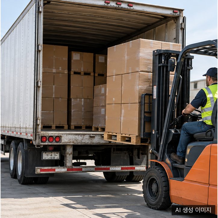 Conceptual illustration: scene of unbranded corrugated boxes in freight transport