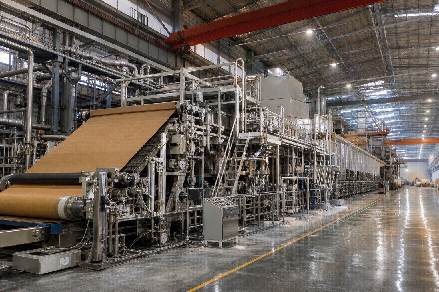 Full containerboard machine line extending from forming to winding