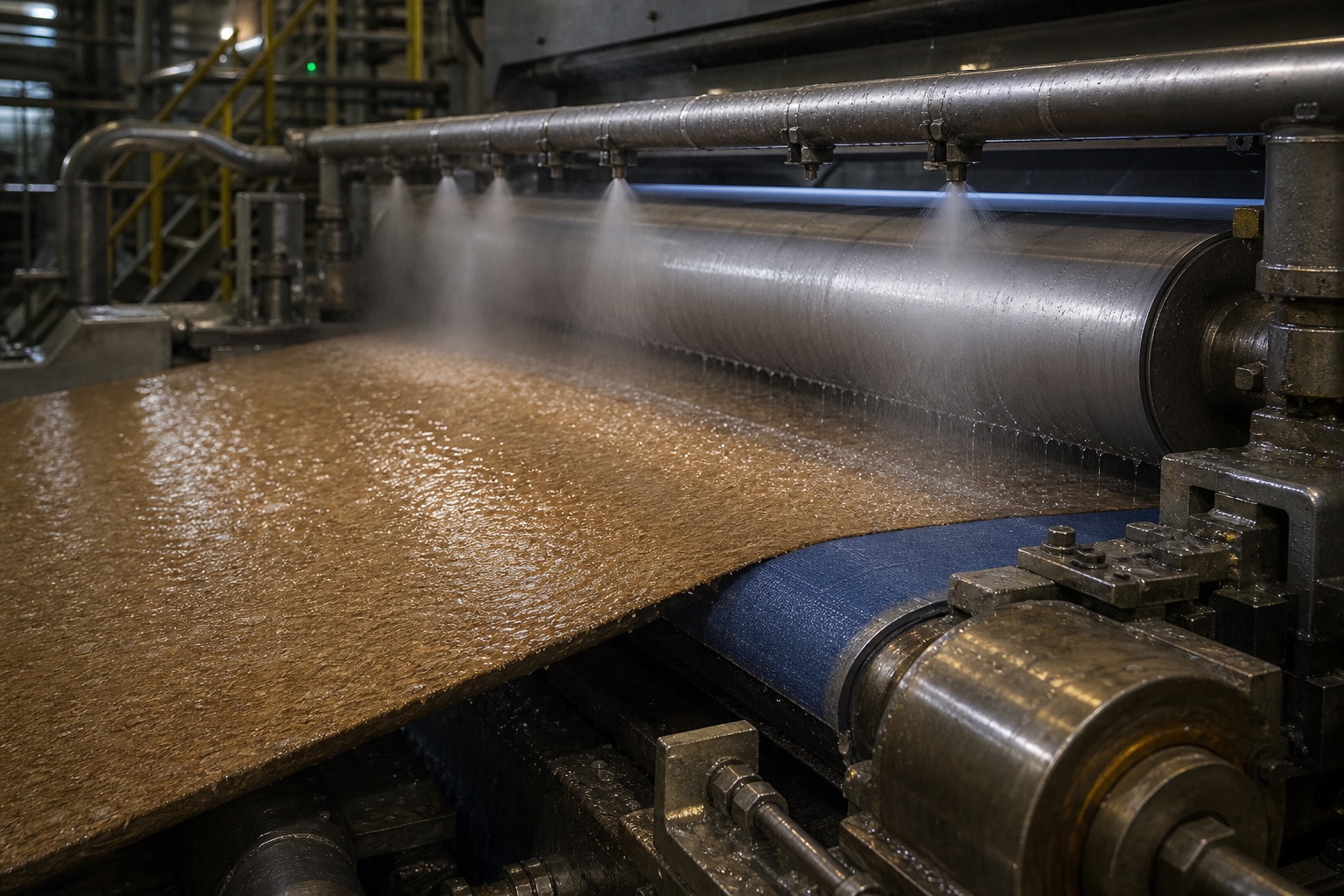 Wet containerboard web passing through the forming and dewatering section