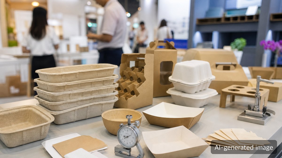 Packaging automation equipment and paper packaging samples being reviewed for line compatibility
