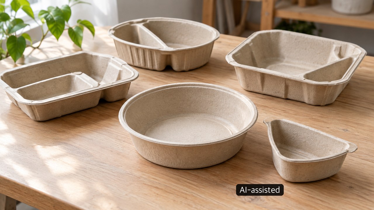 Generic conceptual arrangement of unbranded molded-pulp packaging samples, not the actual Terapot
